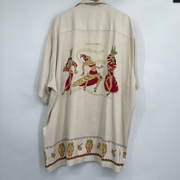 Tommy Bahama Cream Hula Girl Hawaiian Aloha Camp Silk Button Up Shirt 2XL - Picture 5 of 6
